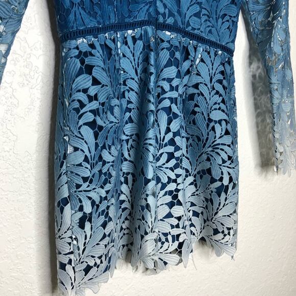 Adelyn Rae teal blue white ombre lace overlay eyelet trim romper size Small - Picture 11 of 13